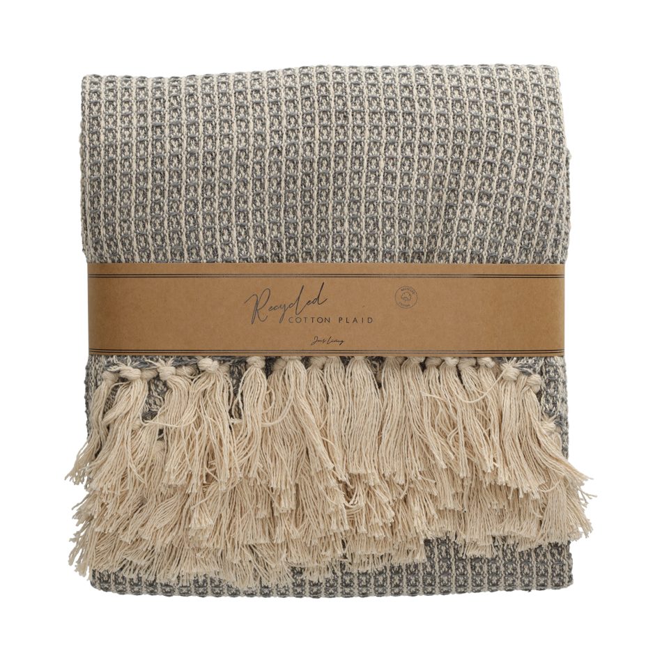 JENS Living Recycled Cotton Plaid Wafel Grijs