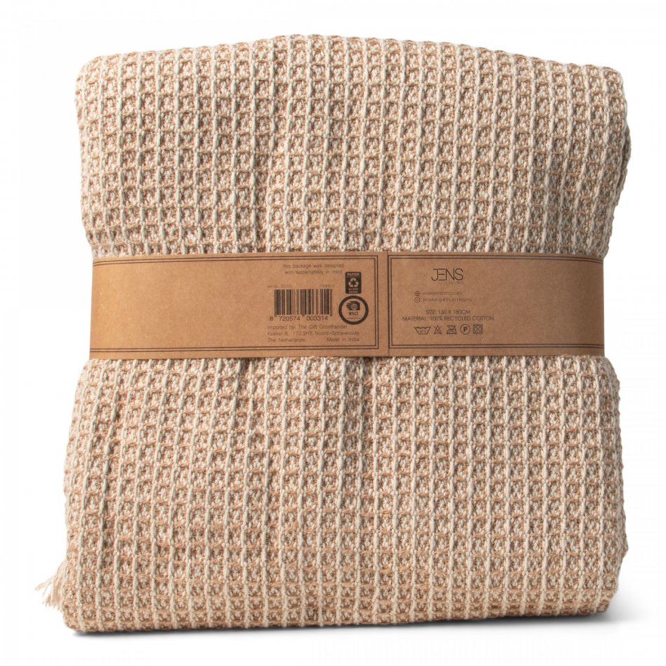 JENS Living Recycled Cotton Plaid Wafel Beige
