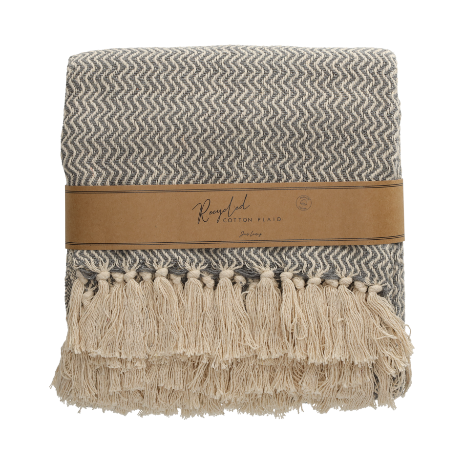 JENS Living Recycled Cotton Plaid Visgraat Grijs