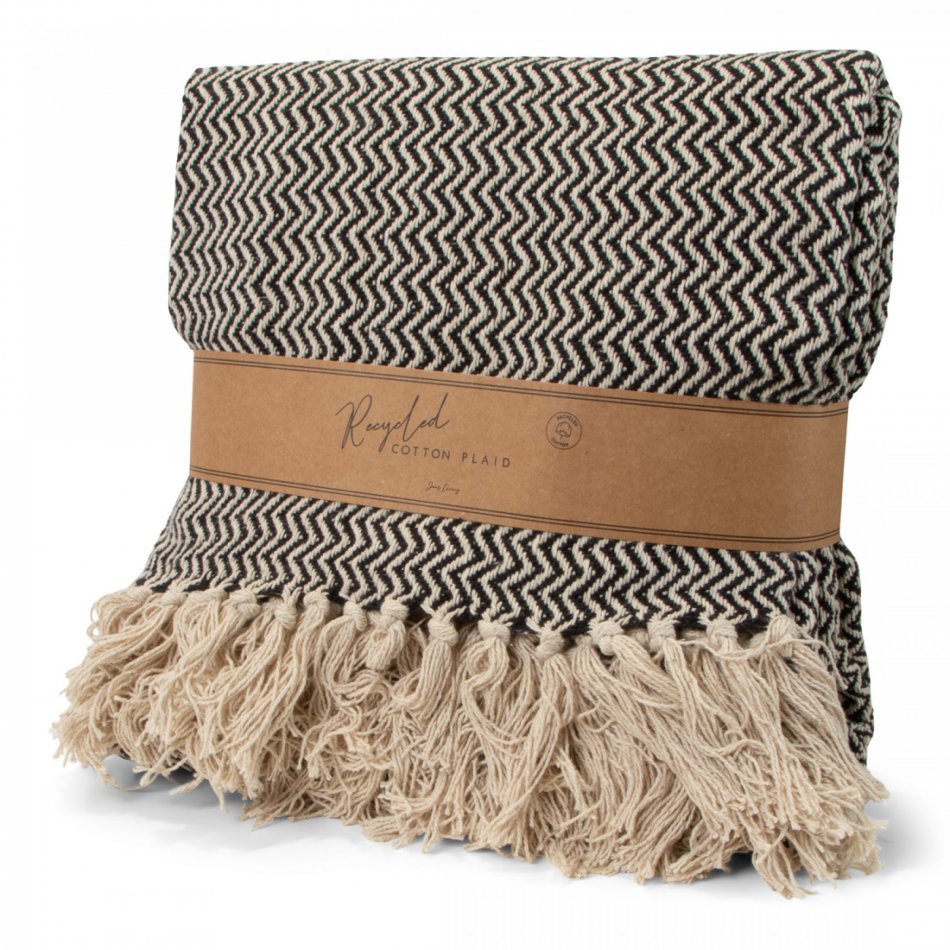 JENS Living Recycled Cotton Plaid Visgraat Zwart