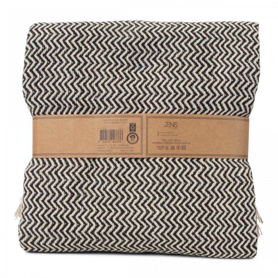 JENS Living Recycled Cotton Plaid Visgraat Zwart
